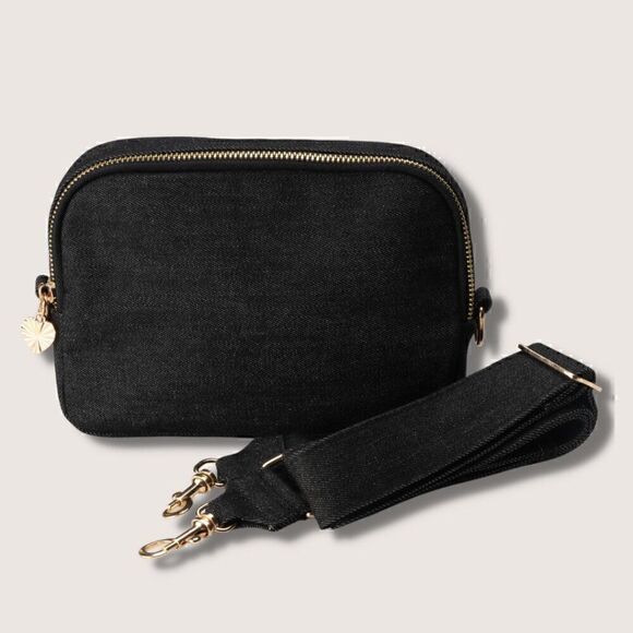 Blue Denim Crossbody Chest Fanny Pack HandBag with Gold Hardware Waist … - Picture 8 of 9